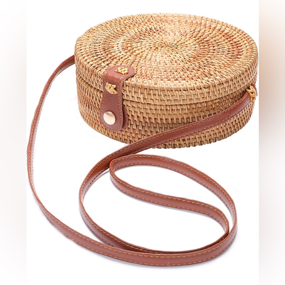 Handwoven Round Rattan Bag Shoulder strap
